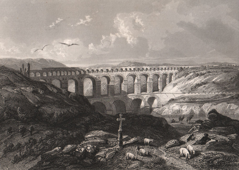 PONT DU GARD. Gard 1844 old antique vintage print picture